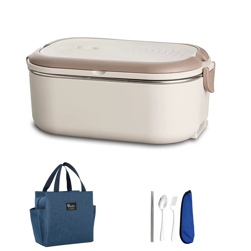 Electric Lunch Box 1L - Stainless Steel Food Warmer with EU/US Plug for School & Office - 220V/110V Thermostatic Heater 18W