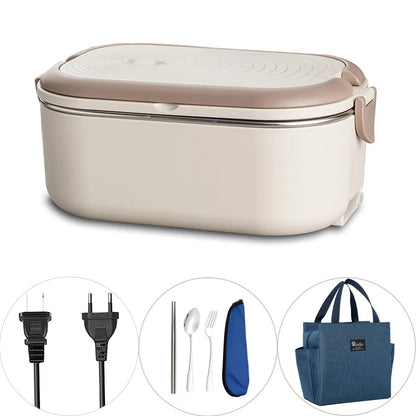 Electric Lunch Box 1L - Stainless Steel Food Warmer with EU/US Plug for School & Office - 220V/110V Thermostatic Heater 18W