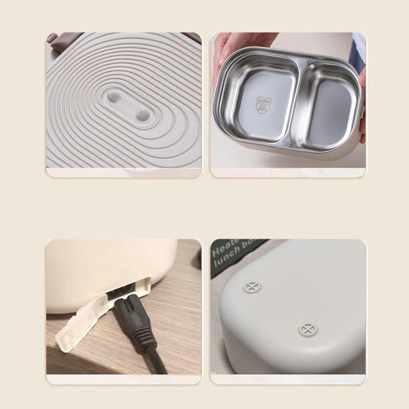 Electric Lunch Box 1L - Stainless Steel Food Warmer with EU/US Plug for School & Office - 220V/110V Thermostatic Heater 18W