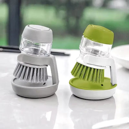 Multi-Use Soap Dispensing Dish Brush with Tray - Effortless Cleaning for Your Kitchen