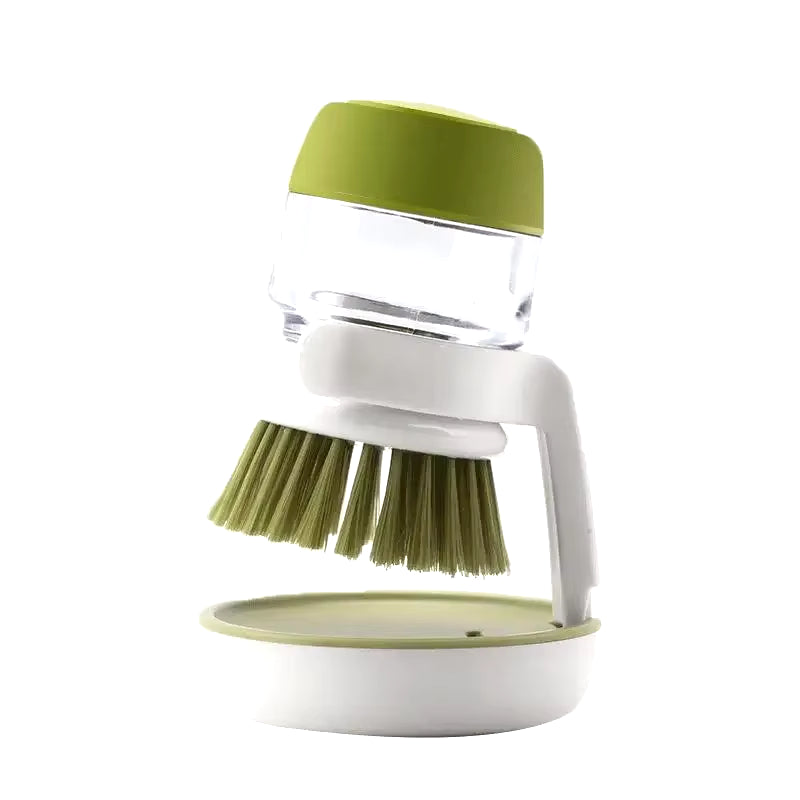Multi-Use Soap Dispensing Dish Brush with Tray - Effortless Cleaning for Your Kitchen