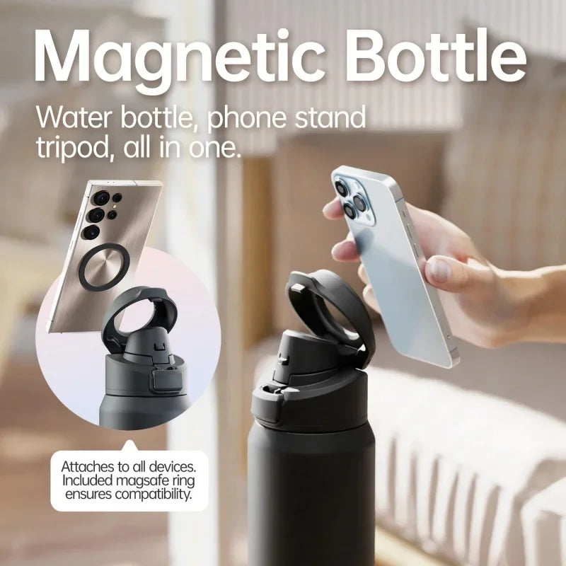 Ultimate 710/950ML Stainless Steel Sports Water Bottle with Magnetic Phone Holder & Insulated Bouncing Cover Thermos
