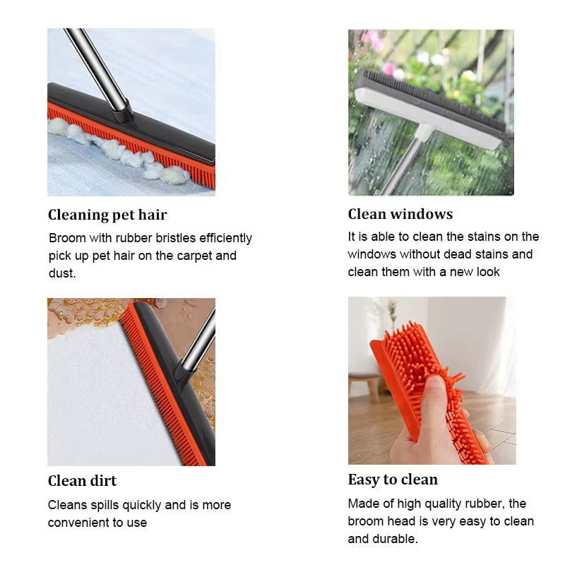 Revolutionary Push Silicone Broom - Scratch-Free Rubber Bristles for Effortless Pet Hair Removal on Floors, Carpets, Tiles, and Windows!