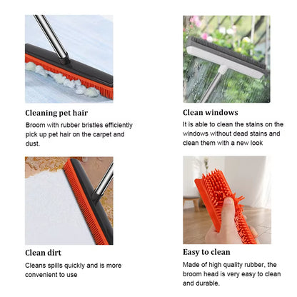Revolutionary Push Silicone Broom - Scratch-Free Rubber Bristles for Effortless Pet Hair Removal on Floors, Carpets, Tiles, and Windows!