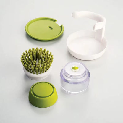 Multi-Use Soap Dispensing Dish Brush with Tray - Effortless Cleaning for Your Kitchen