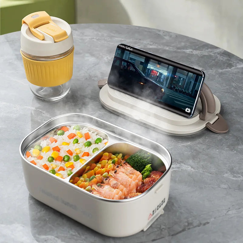 Electric Lunch Box 1L - Stainless Steel Food Warmer with EU/US Plug for School & Office - 220V/110V Thermostatic Heater 18W