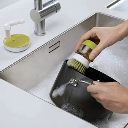 Multi-Use Soap Dispensing Dish Brush with Tray - Effortless Cleaning for Your Kitchen